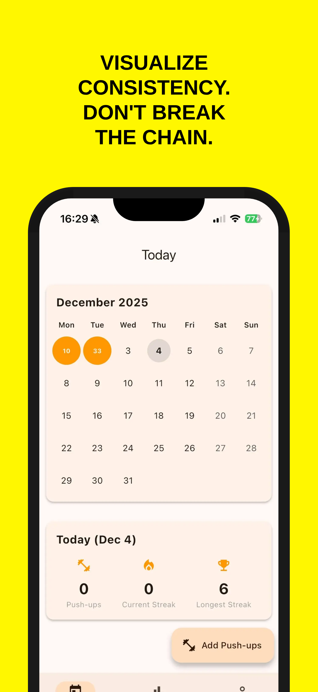 StreakUp Today screen showing calendar and streaks